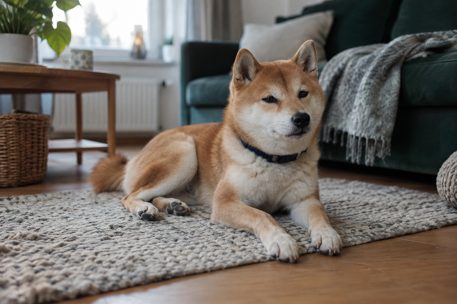 Shiba inu odpočíva doma pri príznakoch prechladnutia